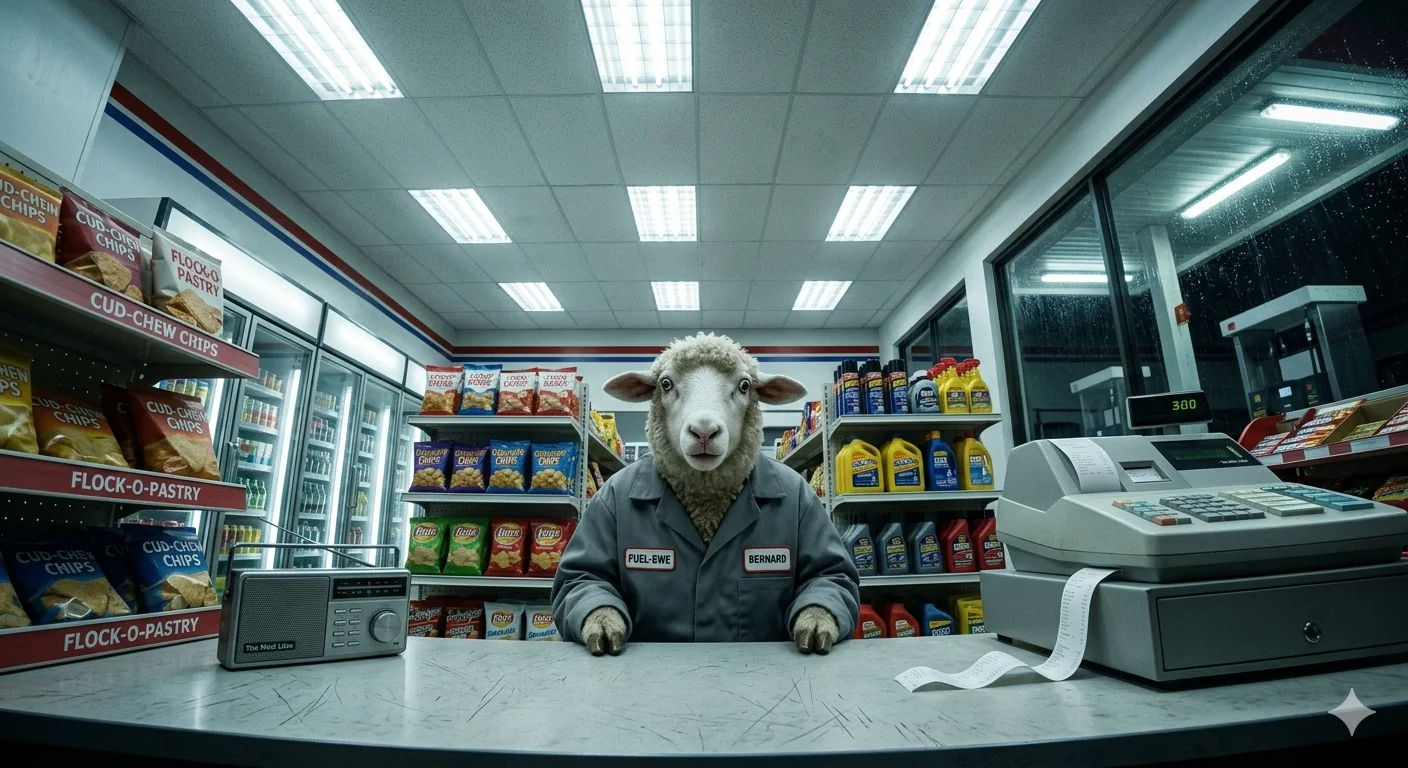 Bernard behind the Fuel-Ewe counter