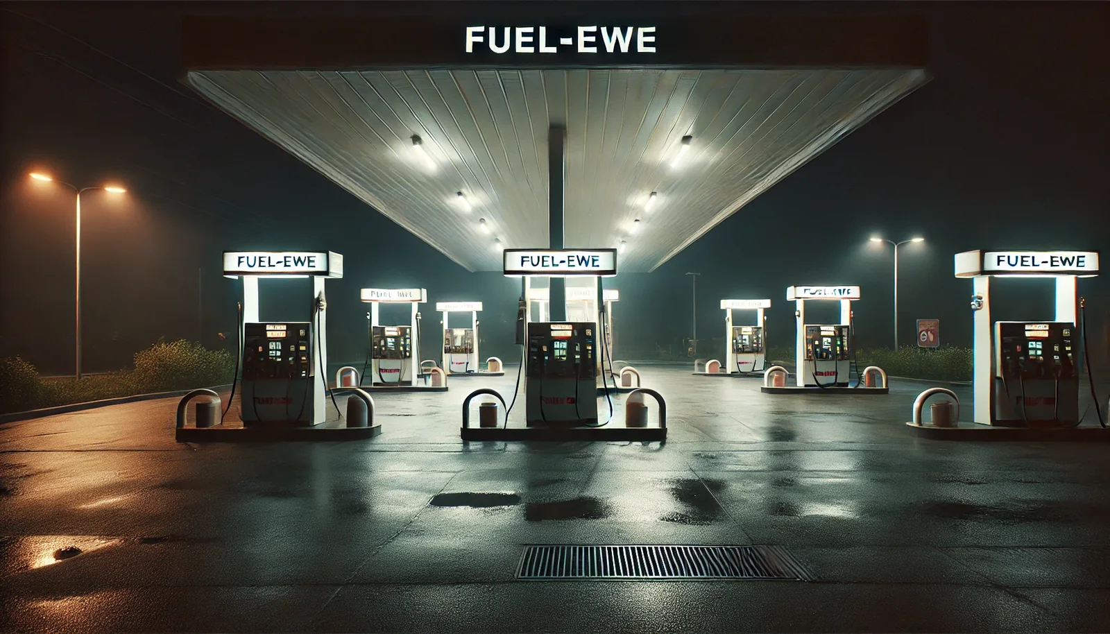 Fuel-Ewe pump canopy at night